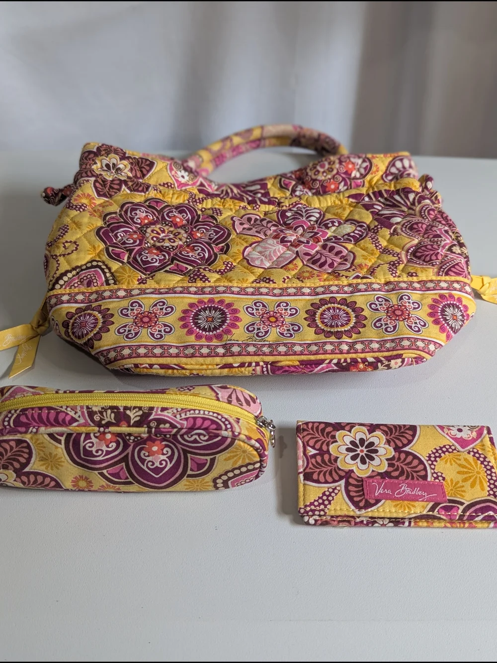 Vera Bradley Bali Gold 3 Pc Set Retired Discontinued Quilted Handbag Wristlet